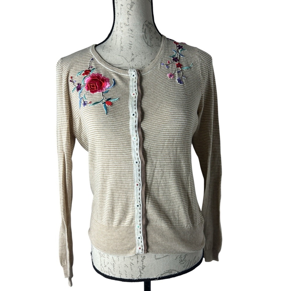 Anthropologie Sparrow Floral Embroidered Cardigan Sweater Women's‎ M BOHO